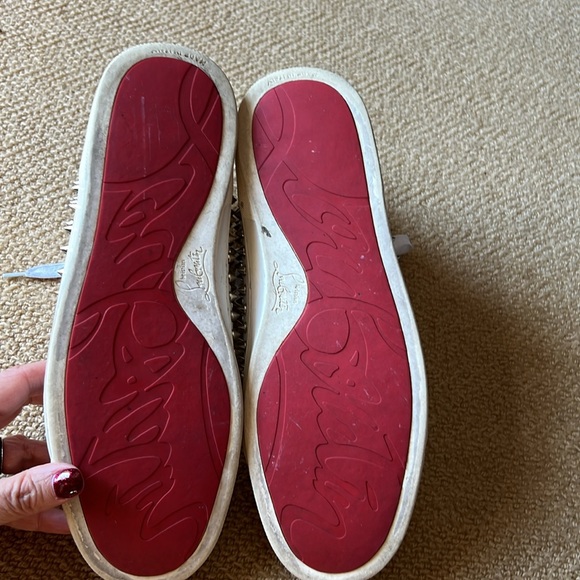 Christian Louboutin White with silver spikes high top sneakers. - Picture 5 of 5